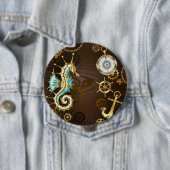 Achtergrond van hout met mechanische zeepaardjes ronde button 4,0 cm (In situ)