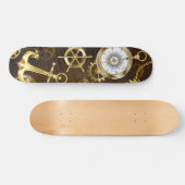 Achtergrond van hout met mechanische zeepaardjes skateboard (Horizontaal)