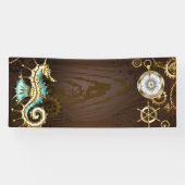 Achtergrond van hout met mechanische zeepaardjes spandoek (Horizontaal)