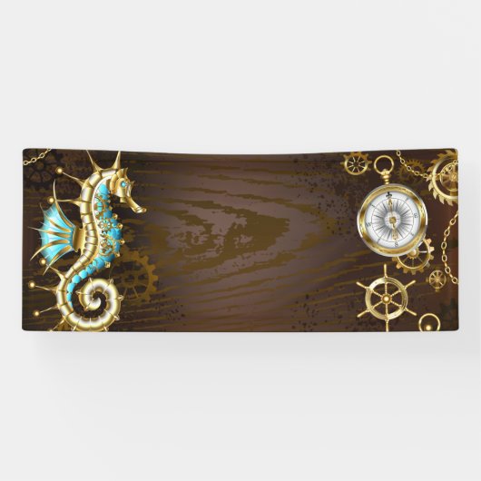 Achtergrond van hout met mechanische zeepaardjes spandoek (Horizontaal)