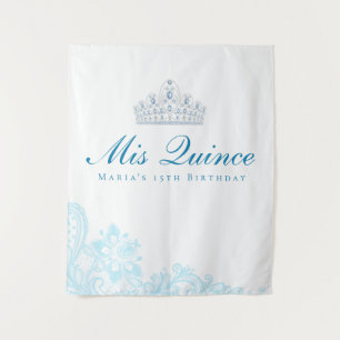 Achtergrond van Light Blue en White Lace Quinceane Wandkleed