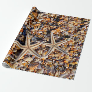 Achtergrond van Starfish Seashells ontkoppelen Cadeaupapier