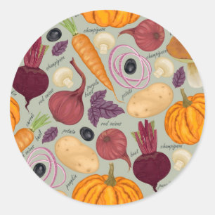 Achtergrond van verse groenten ronde sticker