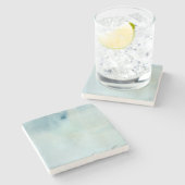 Achtergrond waterverf in pastelblauw en geel stenen onderzetter (Zijkant)