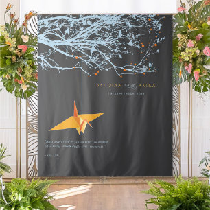 Achtergrondfoto van Origami Paper Crane Weddenscha Wandkleed