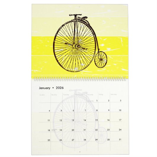 Achtergrondillustraties van fietsen Retro Kalender (Jan 2026)