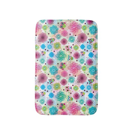 Achtergrondpatroon Cute flower owl Badmat (Voorkant Verticaal)