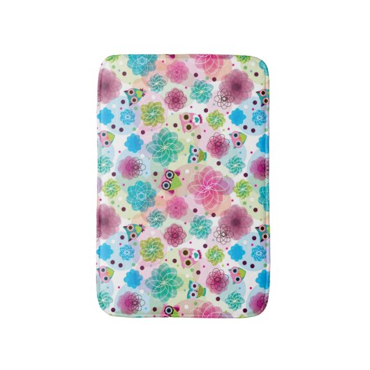 Achtergrondpatroon Cute flower owl Badmat (Voorkant Verticaal)