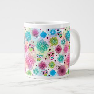 Achtergrondpatroon Cute flower owl Grote Koffiekop