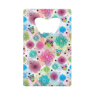 Achtergrondpatroon Cute flower owl Kredietkaart Flessenopener