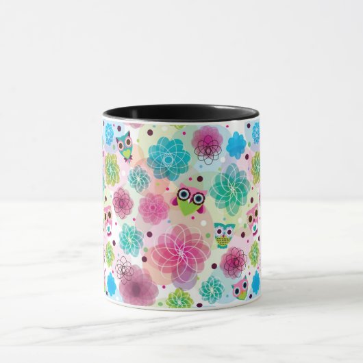 Achtergrondpatroon Cute flower owl Mok (Midden)