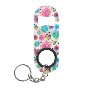 Achtergrondpatroon Cute flower owl Sleutelhanger Flessenopener