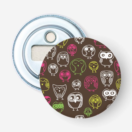 Achtergrondpatroon van kleurrijke uil button flesopener (Voorkant)