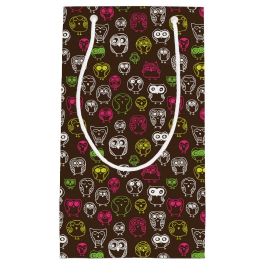 Achtergrondpatroon van kleurrijke uil klein cadeauzakje (Voorkant)