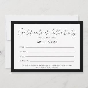 Achterkant Kunstfoto Certificaat van Echtheid Feestdagenkaart