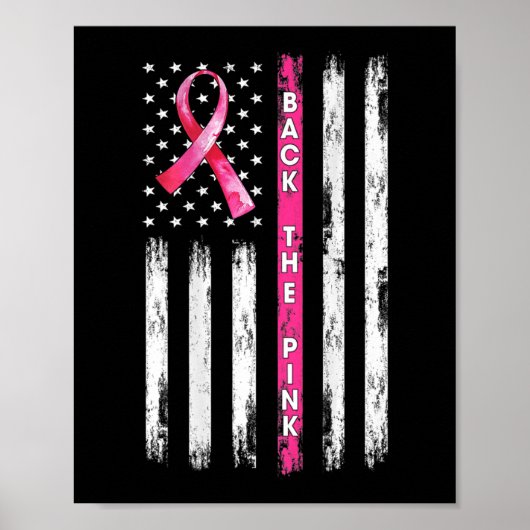 Achterkant roze lint Amerikaanse vlag borstkanker Poster (Voorkant)