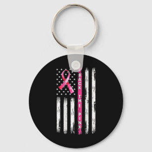 Achterkant roze lint Amerikaanse vlag borstkanker  Sleutelhanger