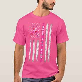 Achterkant roze lint Amerikaanse vlag borstkanker  T-shirt