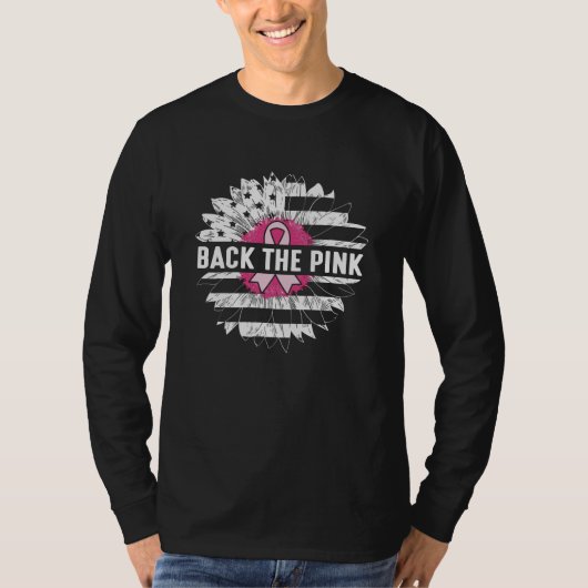 Achterkant roze zonnebloem Borstkanker T-shirt (Voorkant)