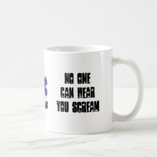Achterkant van de gloed niemand kan je horen schre koffiemok