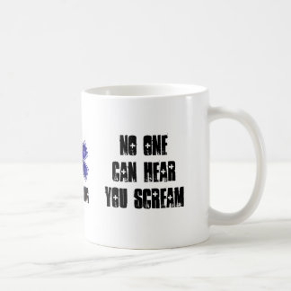 Achterkant van de gloed niemand kan je horen schre koffiemok