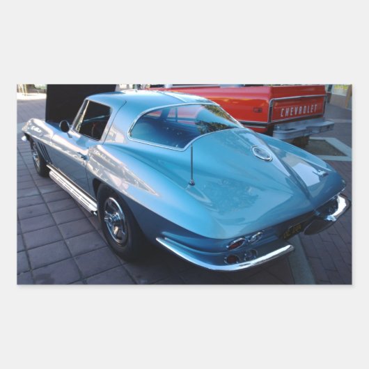 Achterkant van een Classic Sky Blue Chevy Stingray Rechthoekige Sticker (Voorkant)