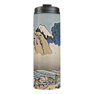 Achterkant van Fuji-berg vanaf Minobu-rivier Hokus Thermosbeker