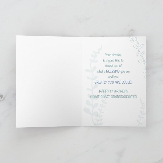 Achterkleindochter Religieus 11e verjaardag Kaart (Binnen)