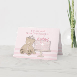 Achterkleindochter Roze Doop Cake Teddybeer Kaart