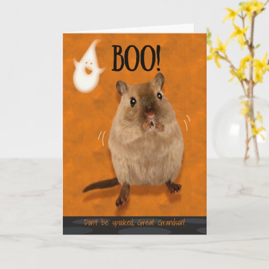 achterkleinzoon Boo Humorous Halloween Gerbil Kaart (Gele Bloem)