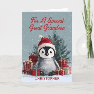 achterkleinzoon Schattige Baby Penguin Feestdagen Kaart