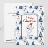 achterkleinzoon Vrolijk Kerstmis Sneeuwman Flat Feestdagenkaart (Voorkant / Achterkant)