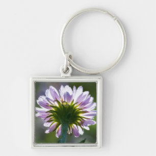 Achterlicht Paarse Wilde Bloem Met Dauwdruppels Sleutelhanger