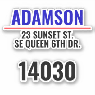 Achternaam & Adres - Aangepaste postbusnummers Sticker