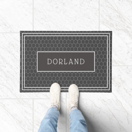 Achternaam Black en White Tegel Design Custom Deurmat (Binnen)