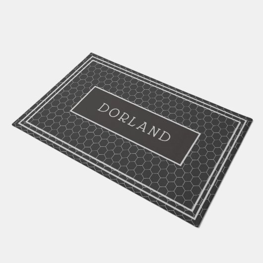 Achternaam Black en White Tegel Design Custom Deurmat (Schuin)