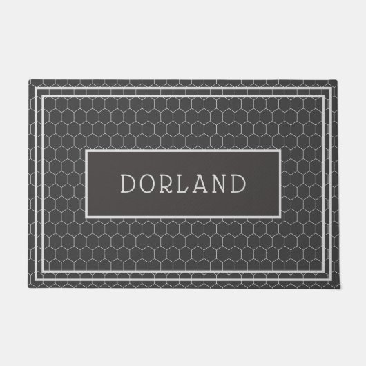 Achternaam Black en White Tegel Design Custom Deurmat (Voorkant)