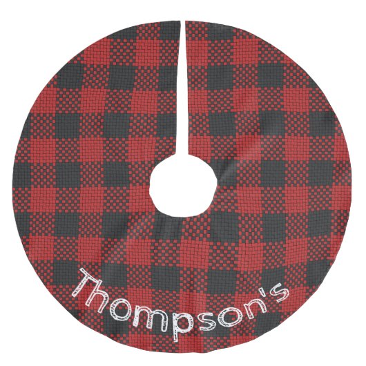 Achternaam Buffalo Plaid Custom Tree Rok Kerstboom Rok (Voorkant)
