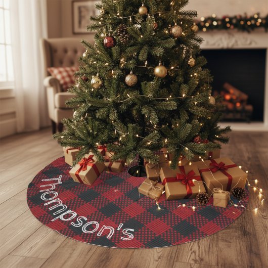 Achternaam Buffalo Plaid Custom Tree Rok Kerstboom Rok