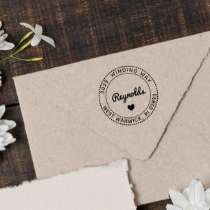 Achternaam en adres van het hart bevestigen 	rubberstempel