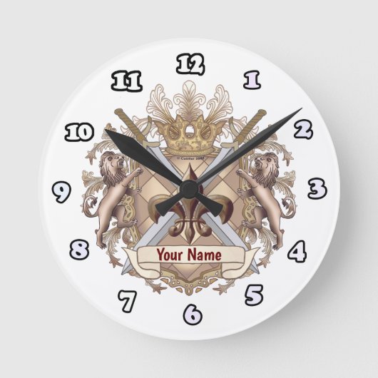 Achternaam Lion Griffin Shield Ronde Klok (Voorkant)