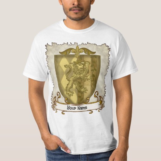 Achternaam Lion Shield Family Crest T-shirt (Voorkant)