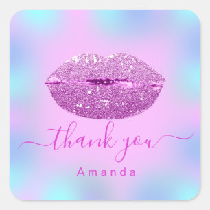 Achternaam Sweet16th Bridal Holografroze Kiss Vierkante Sticker