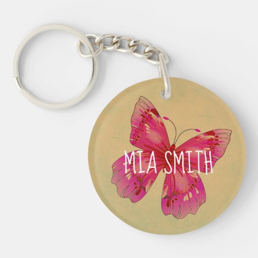  achternaam van de oosterse roze vlinder sleutelhanger (Voorkant)