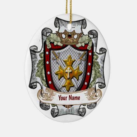 Achternaam van Victory Shield Keramisch Ornament (Rechts)