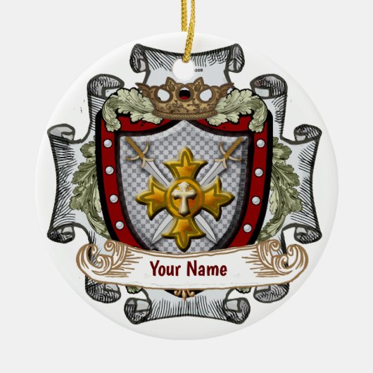 Achternaam van Victory Shield Keramisch Ornament (Voorkant)