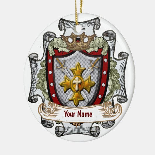 Achternaam van Victory Shield Keramisch Ornament (Links)