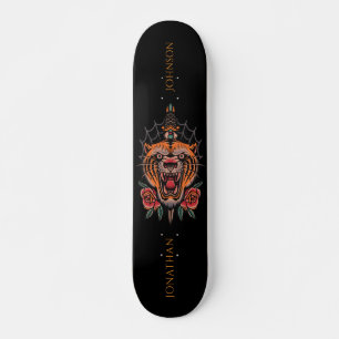 Achternaam Wild Tiger Japans Roos Illustratie Skateboard