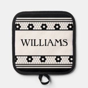 Achternaam Zwart-wit Tegel Design Custom Gift Pannenlap