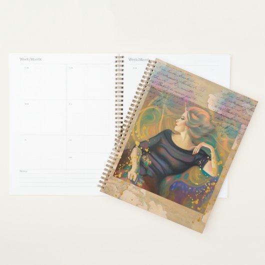 Achteroverliggend portret van vrouw planner (Display)